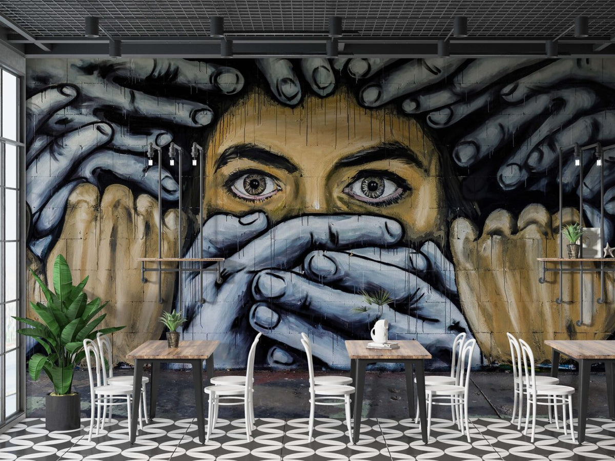 Figürü Grafiti Susturulan İnsan Duvar Kağıdı Poster