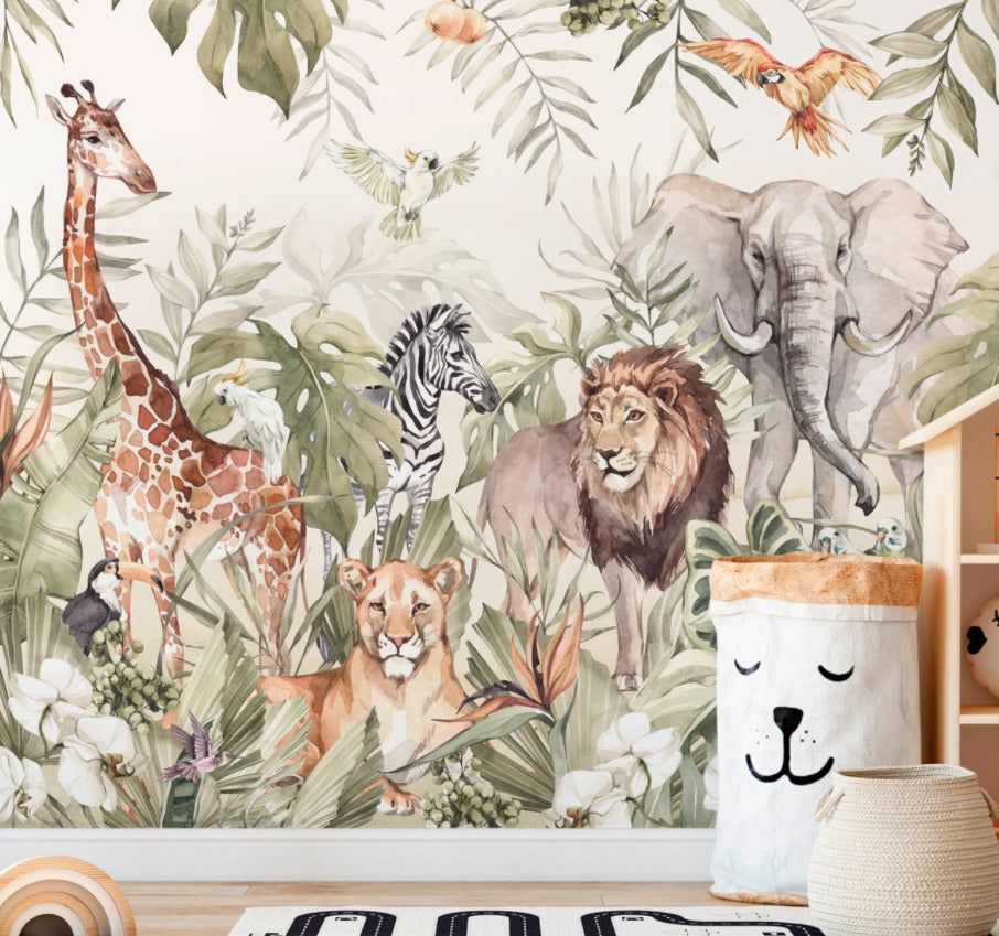 Hayvanları Temalı Tropikal Safari Duvar Kağıdı Poster