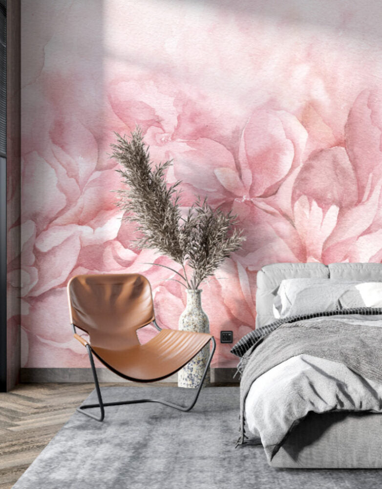 Pembe Renkli Karışık Çiçek Desenli 3D Duvar Kağıdı