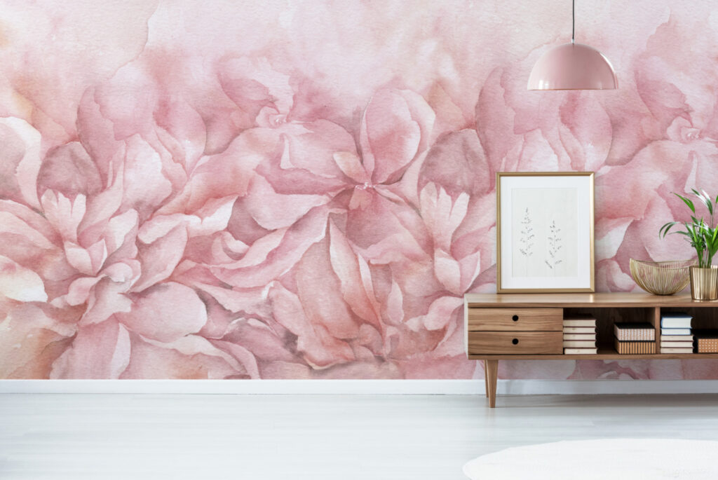 Pembe Renkli Karışık Çiçek Desenli 3D Duvar Kağıdı