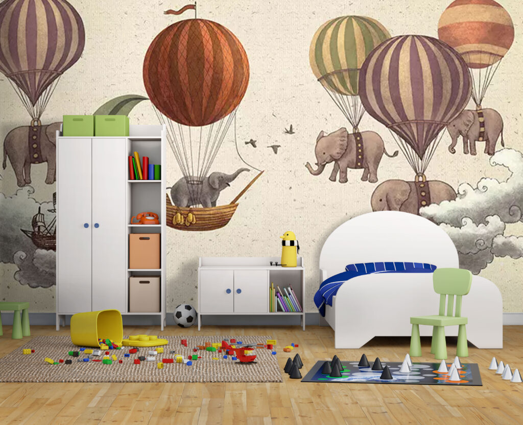 Uçan Fil Desenli 3D Duvar Kağıdı | Duvar Kağıdı Marketi