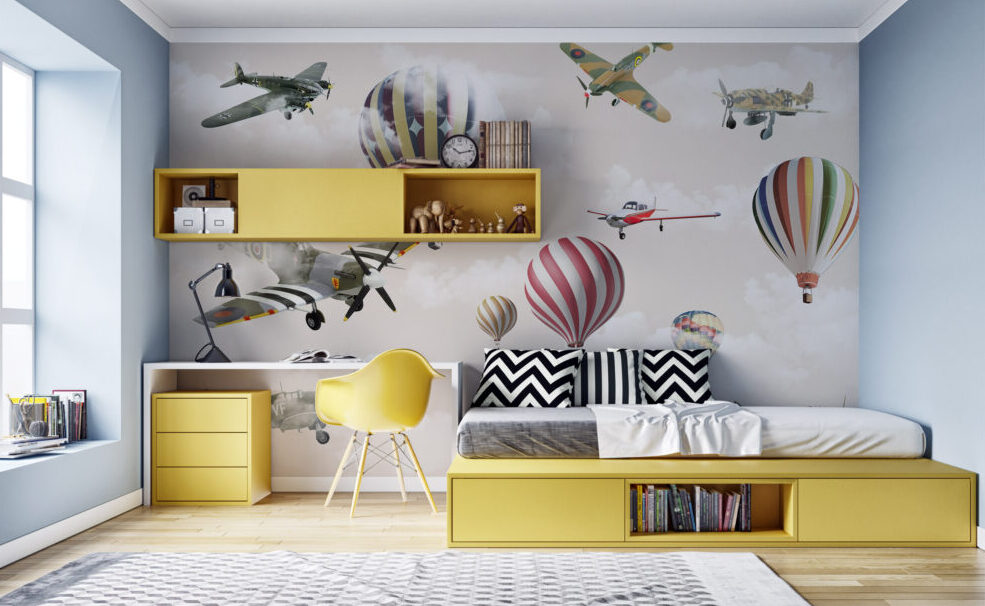 Uçak ve Balon Desenli 3D Duvar Kağıdı | Duvar Kağıdı Marketi