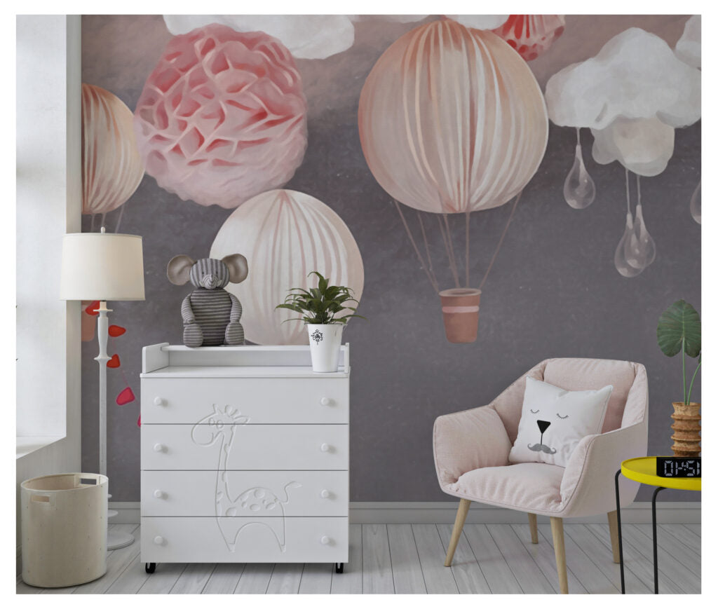 Balon ve Bulut Desenli 3D Duvar Kağıdı | Duvar Kağıdı Marketi