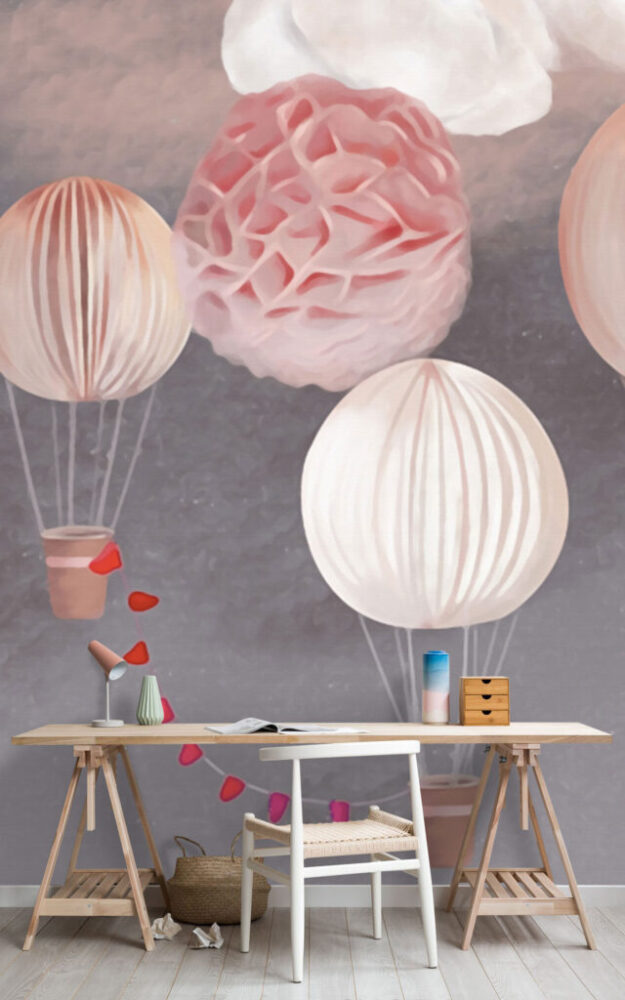Balon ve Bulut Desenli 3D Duvar Kağıdı | Duvar Kağıdı Marketi