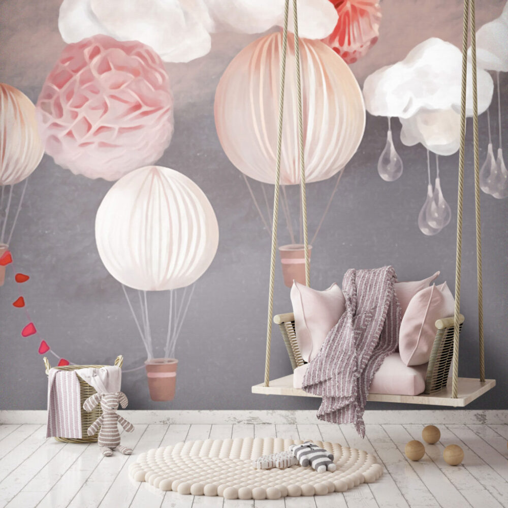 Balon ve Bulut Desenli 3D Duvar Kağıdı | Duvar Kağıdı Marketi