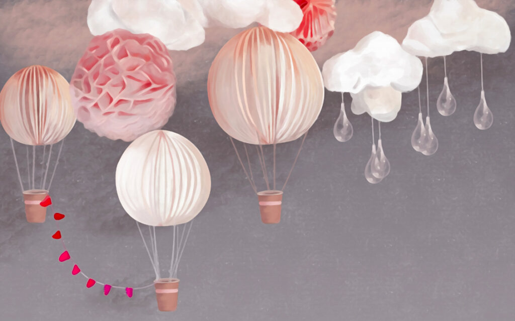 Balon ve Bulut Desenli 3D Duvar Kağıdı | Duvar Kağıdı Marketi