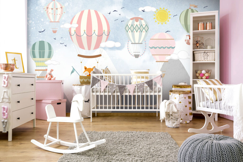 Dağların Arasında Uçan Balon Desenli 3D Duvar Kağıdı | Duvar Kağıdı Marketi
