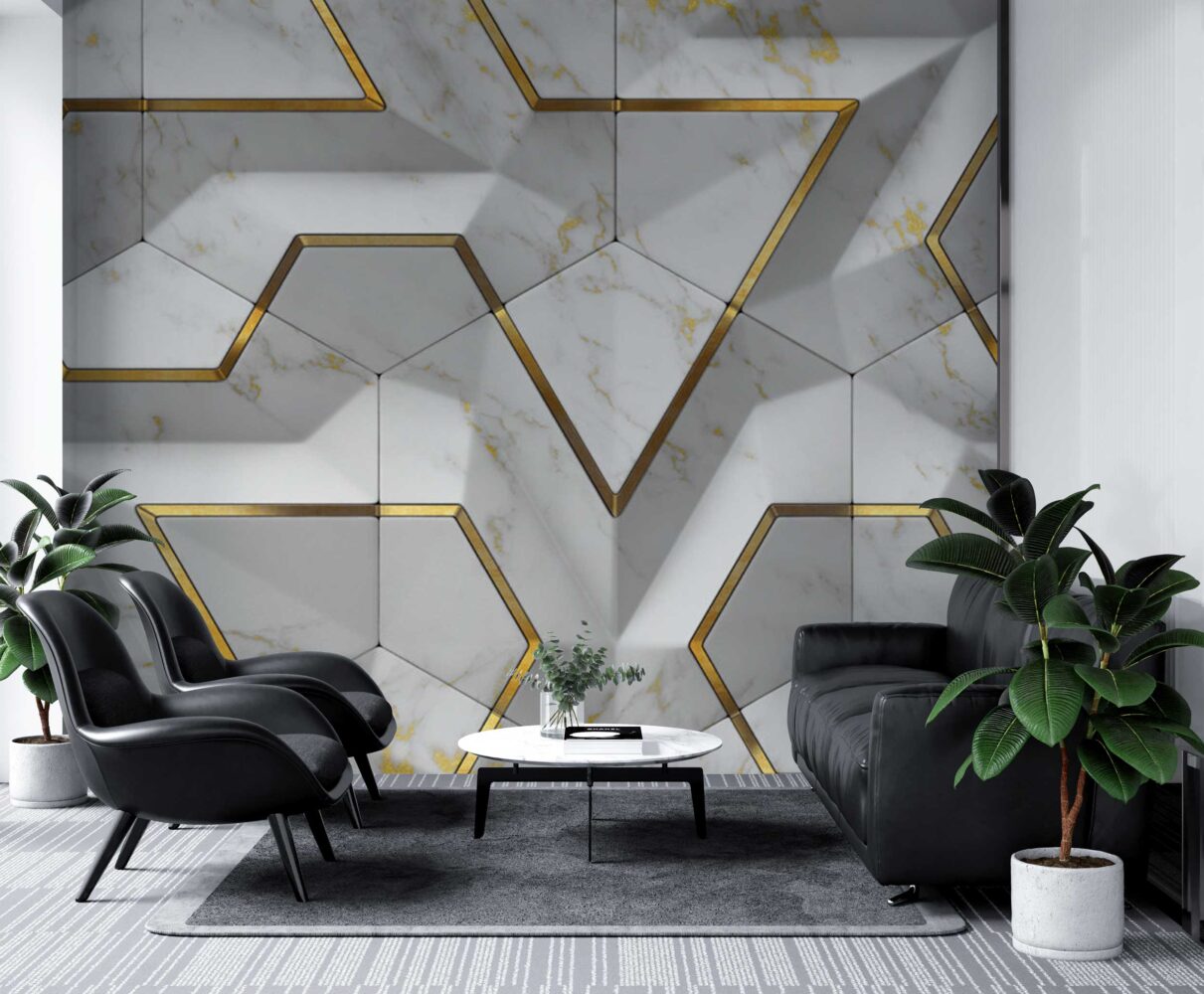 Mermer Desenli 3D Geometrik Duvar Kağıdı