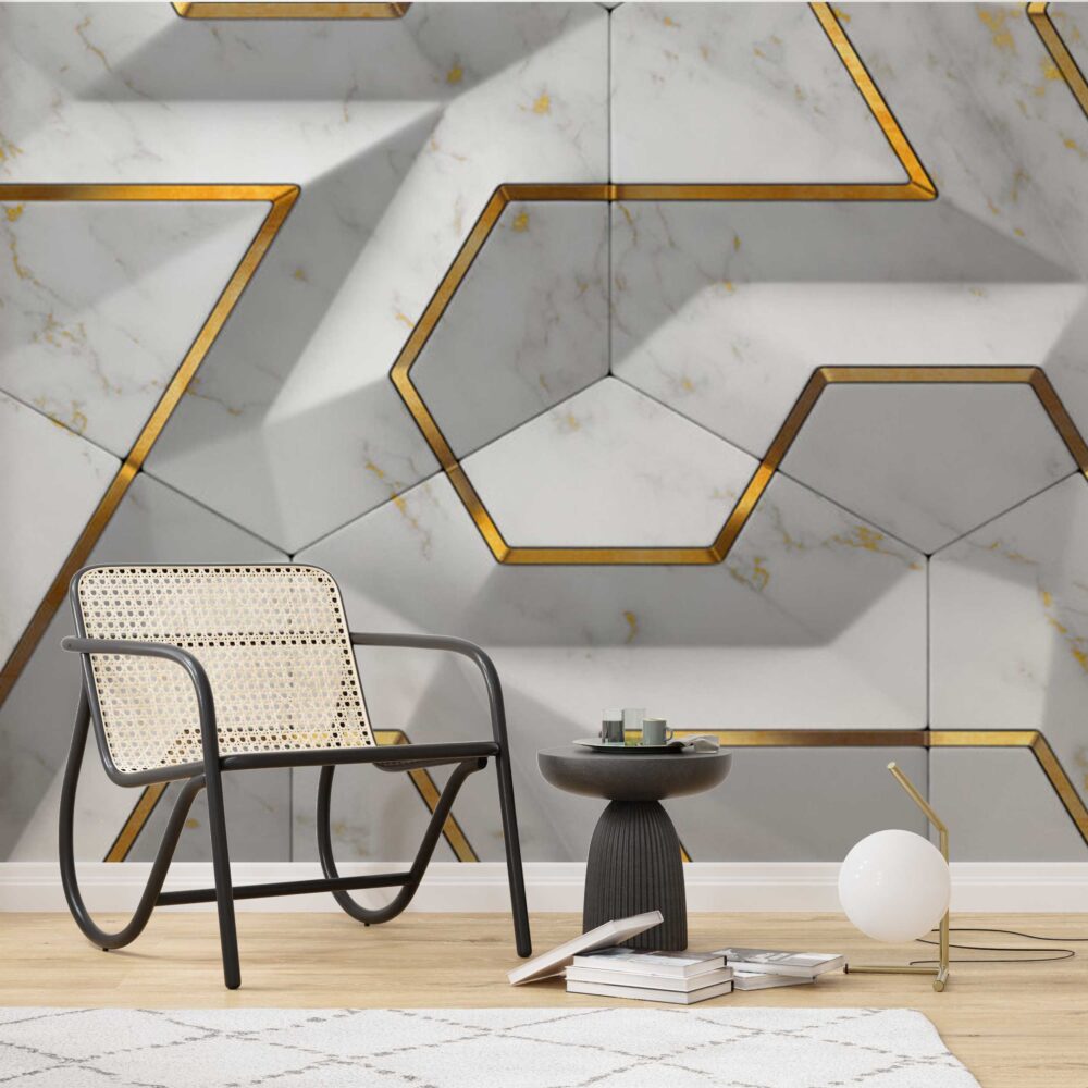 Mermer Desenli 3D Geometrik Duvar Kağıdı