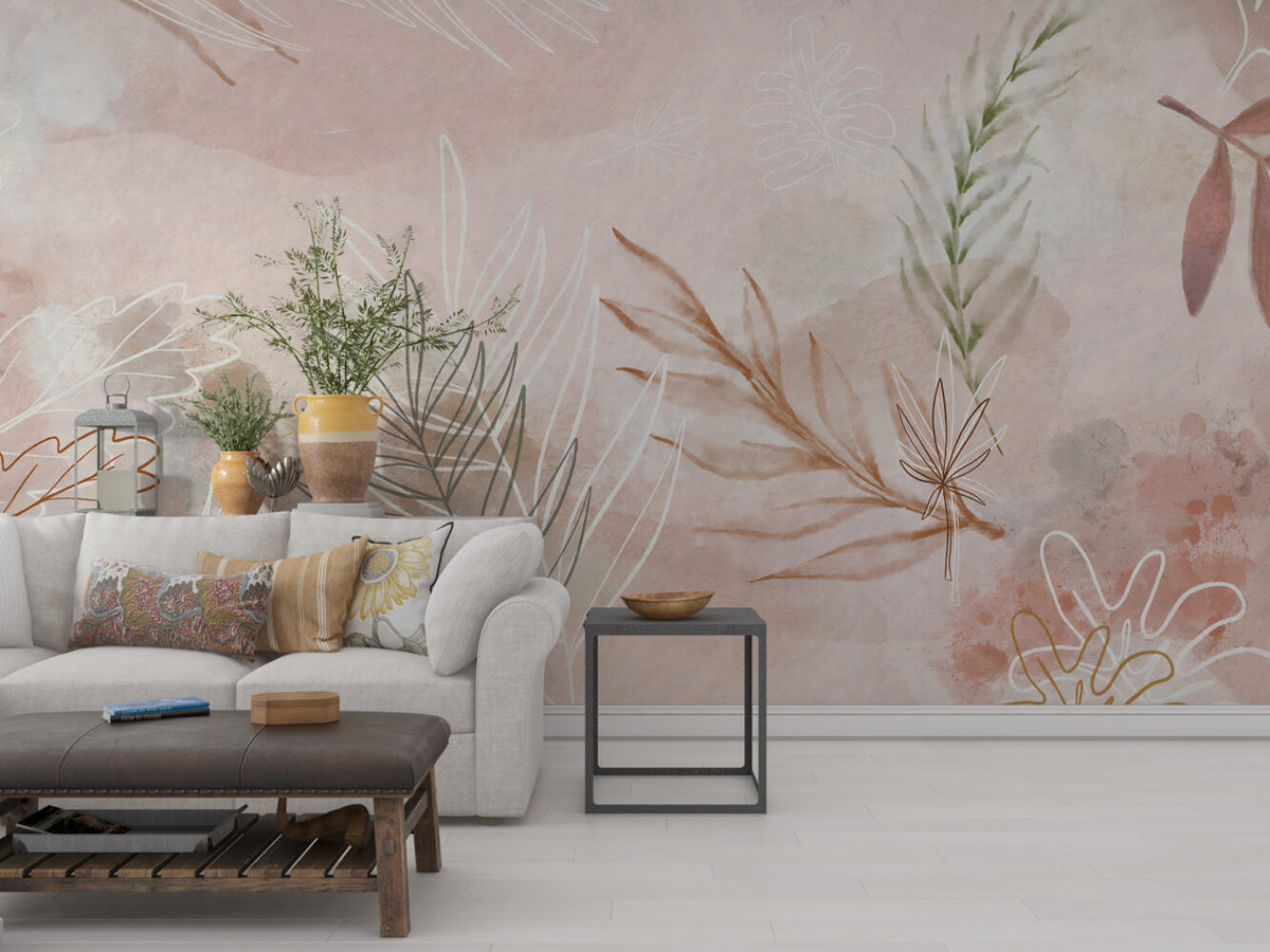 Yapraklar Soft Pembe Duvar Kağıdı Poster