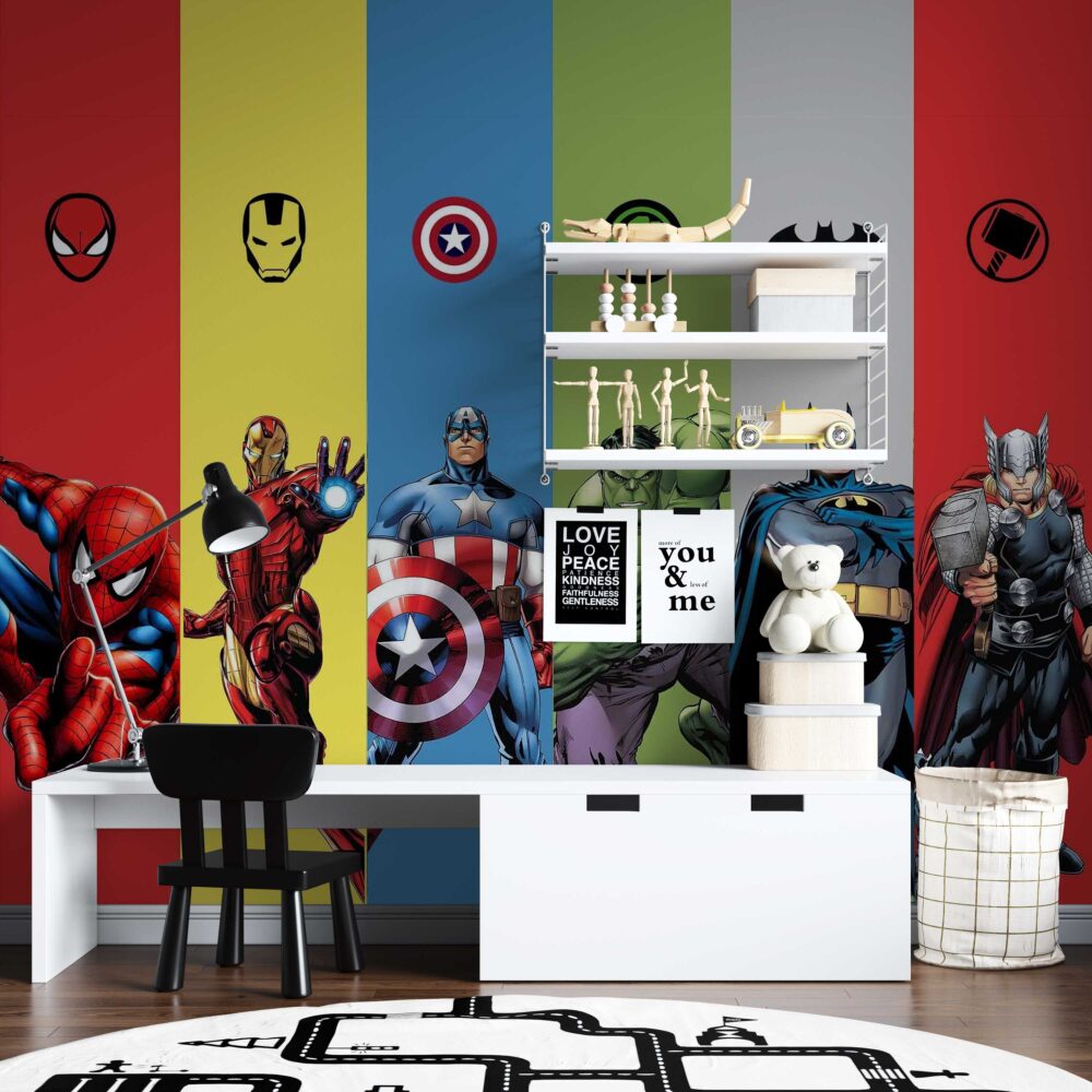 Marvel Evreni Kahramanları Duvar Kağıdı 245x127 245cm En 127cm Boy Self Kendinden Yapışkanlı