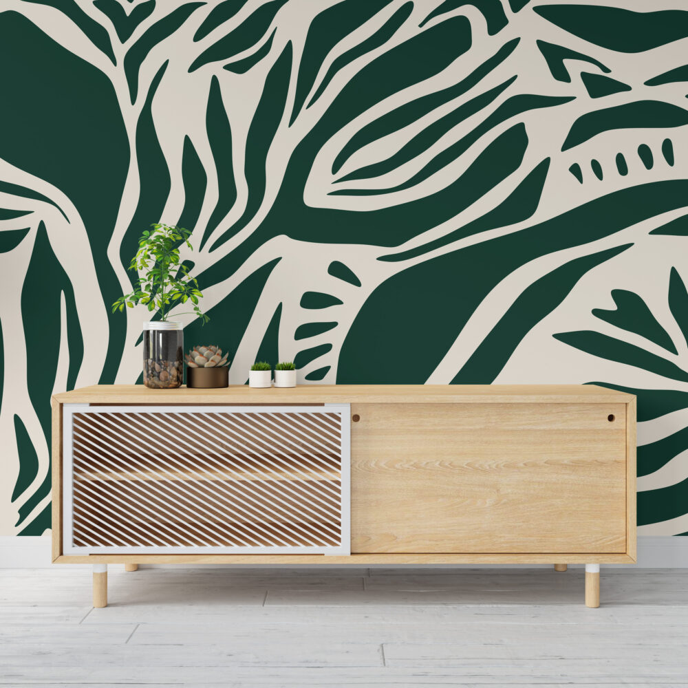 Abstract Yeşil Tonda Soyut Şekiller Duvar Kağıdı