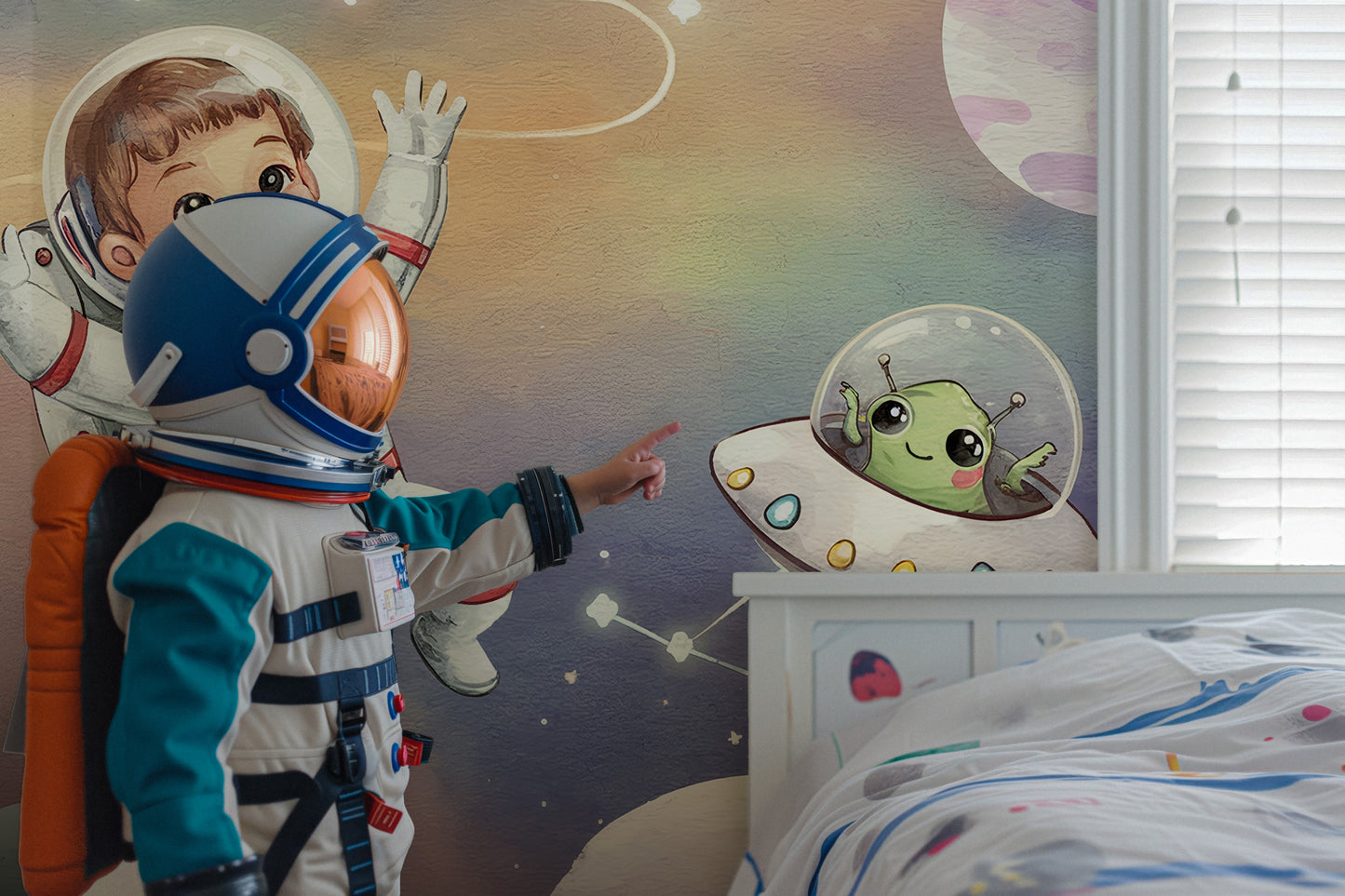 Çocuk Astronot ve Ufo Duvar Kağıdı