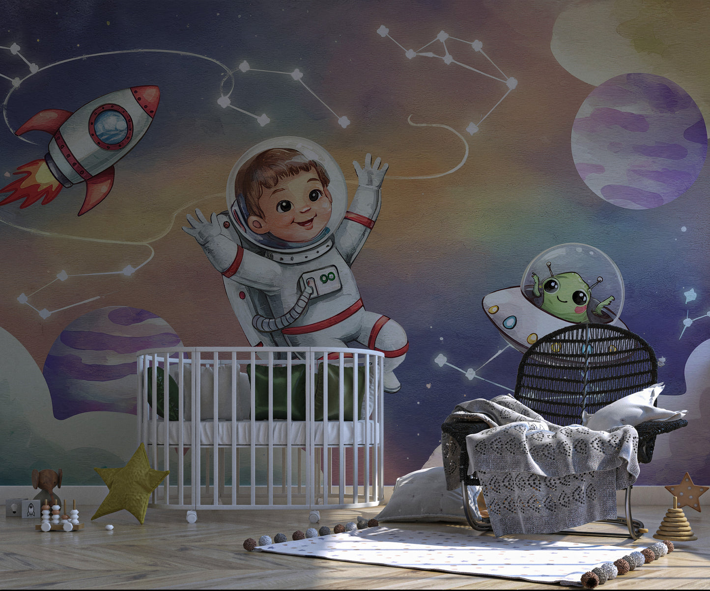 Çocuk Astronot ve Ufo Duvar Kağıdı