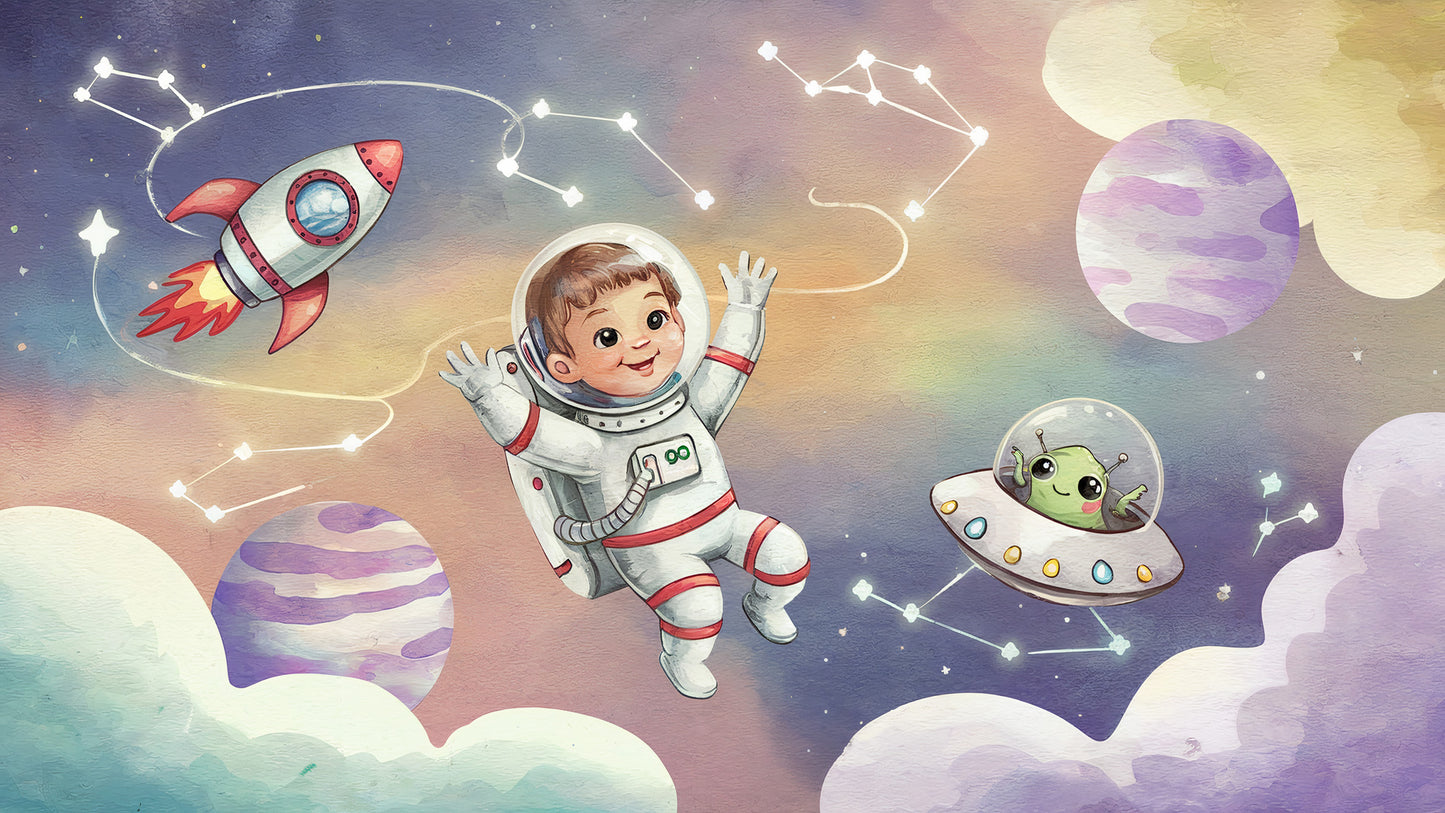Çocuk Astronot ve Ufo Duvar Kağıdı