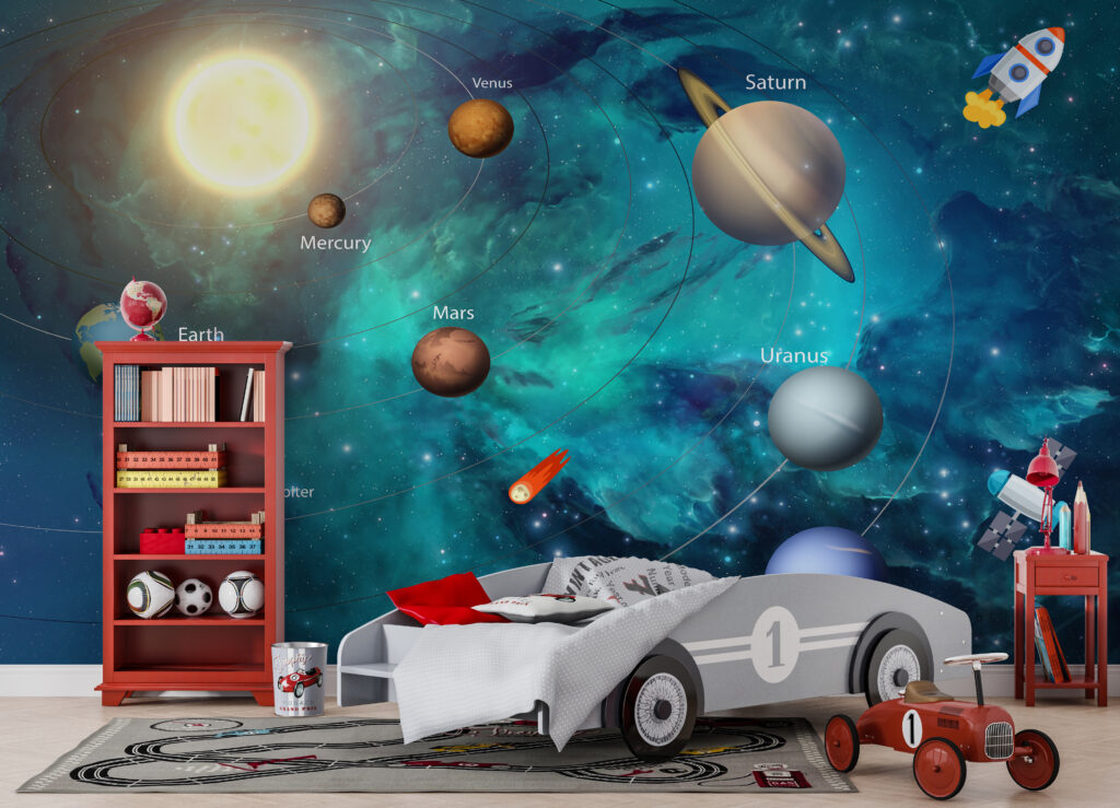 Güneş Sistemi Desenli 3D Duvar Kağıdı | Duvar Kağıdı Marketi