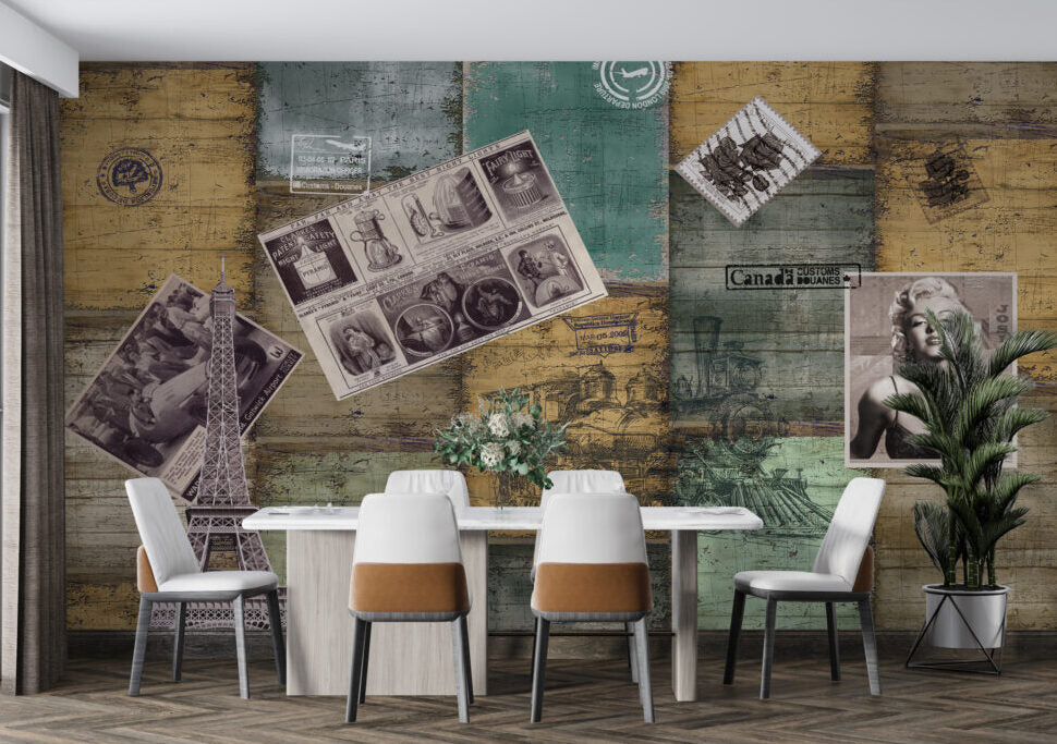 Gazete Küpürü Desenli Vintage 3D Duvar Kağıdı | Duvar Kağıdı Marketi
