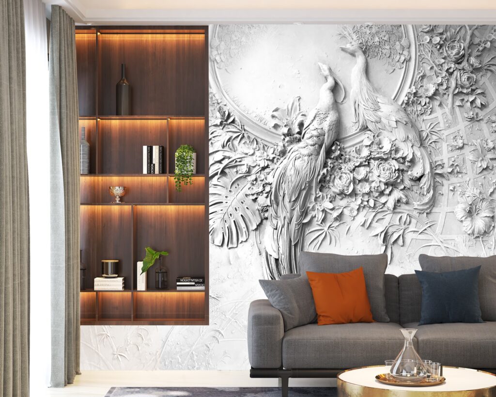 Tavus Kuşu Desenli 3D Duvar Kağıdı