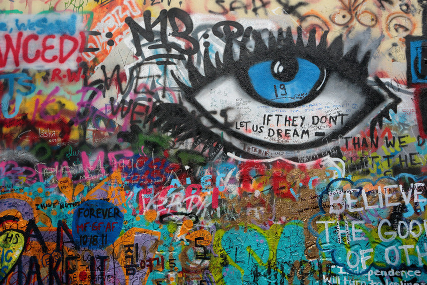 Sprey Boyalı Göz ve Grafitiler Duvar Kağıdı