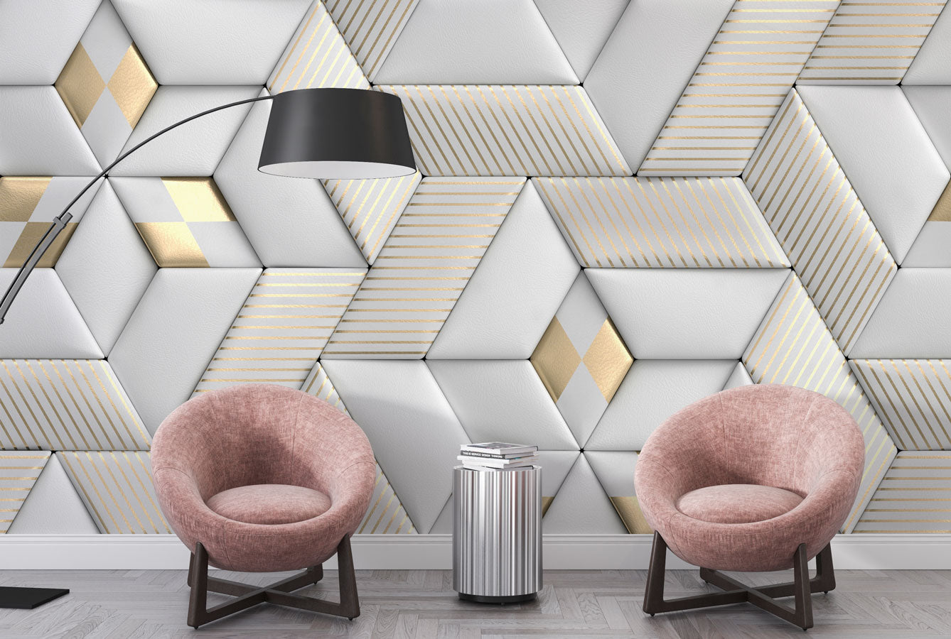 Altın Detaylı 3D Geometrik Duvar Kağıdı | Duvar Kağıdı Marketi