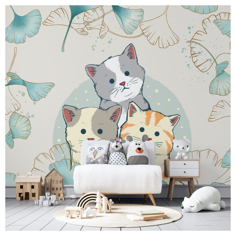 Kedi Desenli 3D Duvar Kağıdı