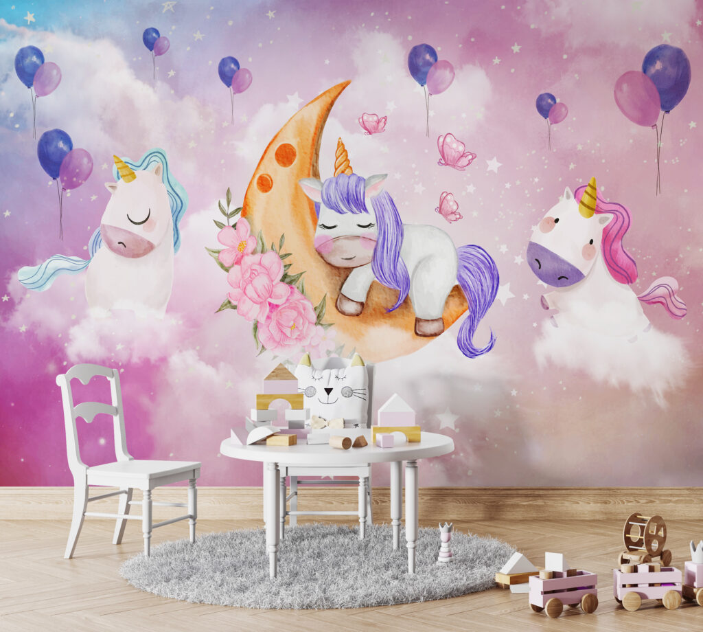 Unicorn Desenli 3D Duvar Kağıdı