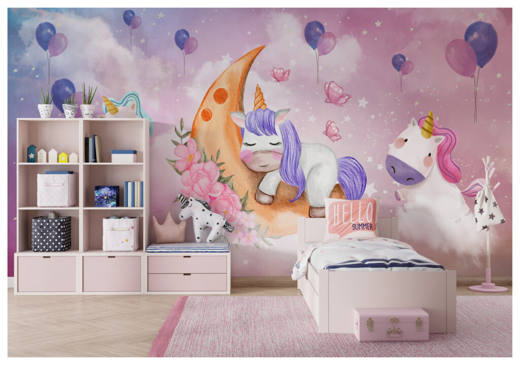 Unicorn Desenli 3D Duvar Kağıdı
