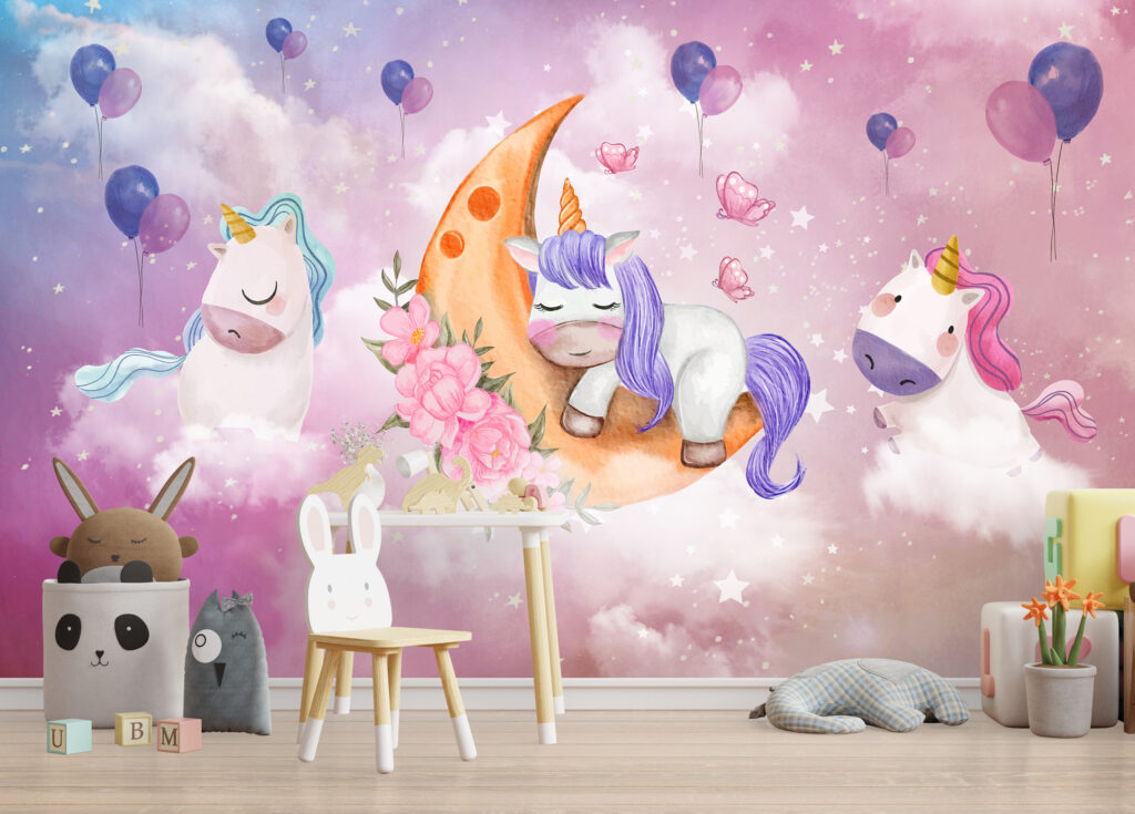 Unicorn Desenli 3D Duvar Kağıdı