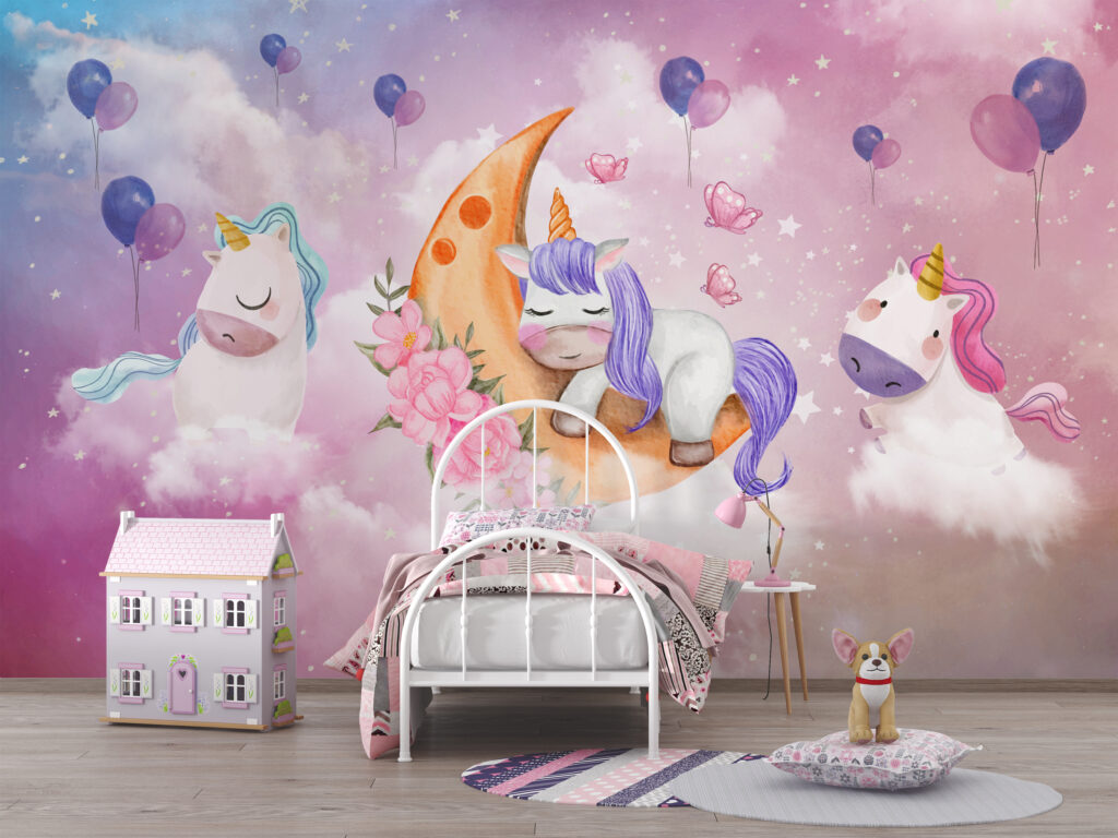 Unicorn Desenli 3D Duvar Kağıdı