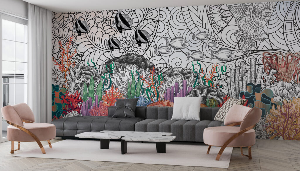 Renkli Geometrik Desenli 3D Duvar Kağıdı