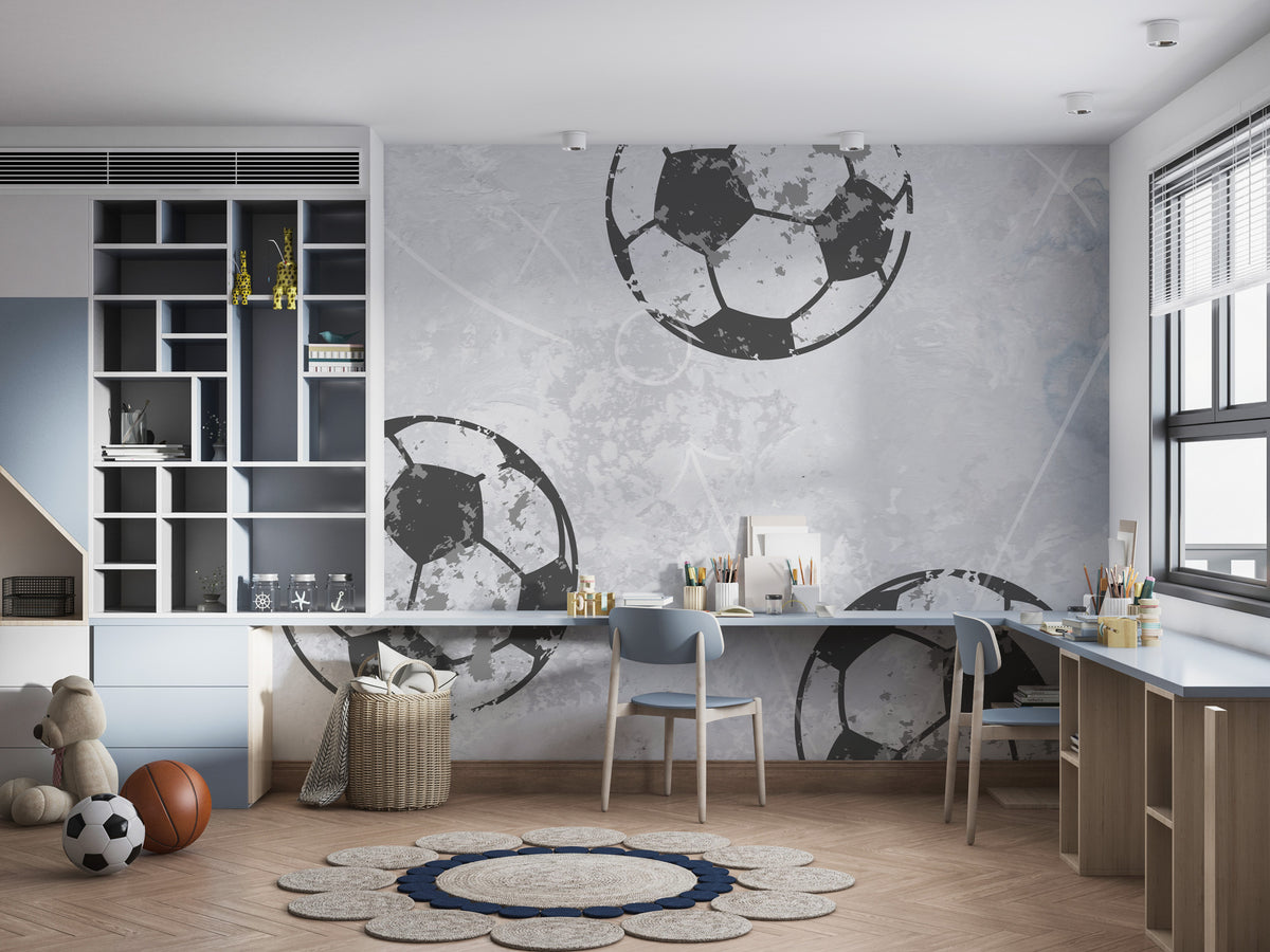 Futbol Topu Eskitme Görünümlü Duvar Kağıdı Poster