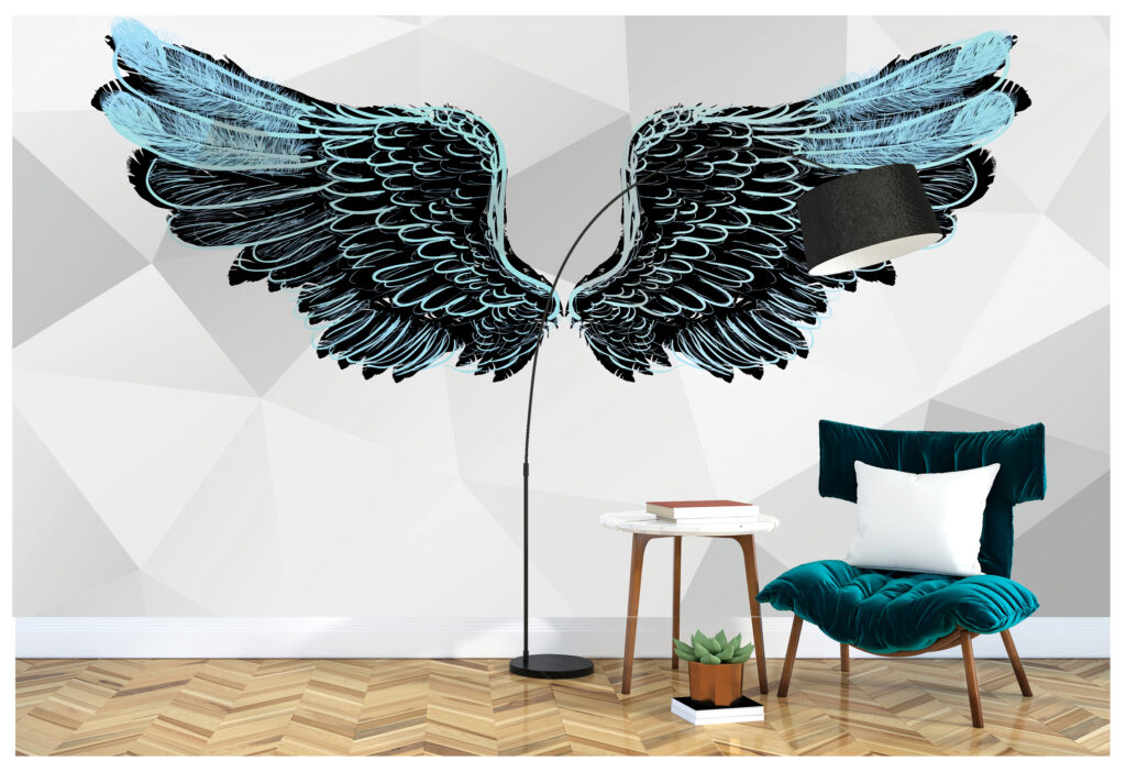 Mavi Kanat Desenli 3D Duvar Kağıdı | Duvar Kağıdı Marketi