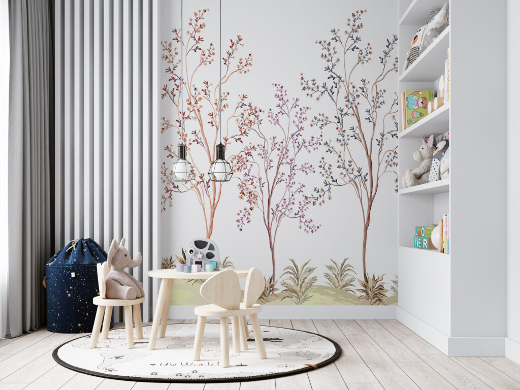 İnce Dallı Ağaç Desenli 3D Duvar Kağıdı