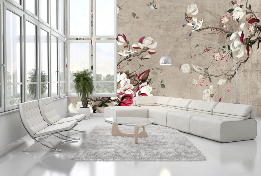 Kırmızı ve Beyaz Gül Desenli 3D Duvar Kağıdı
