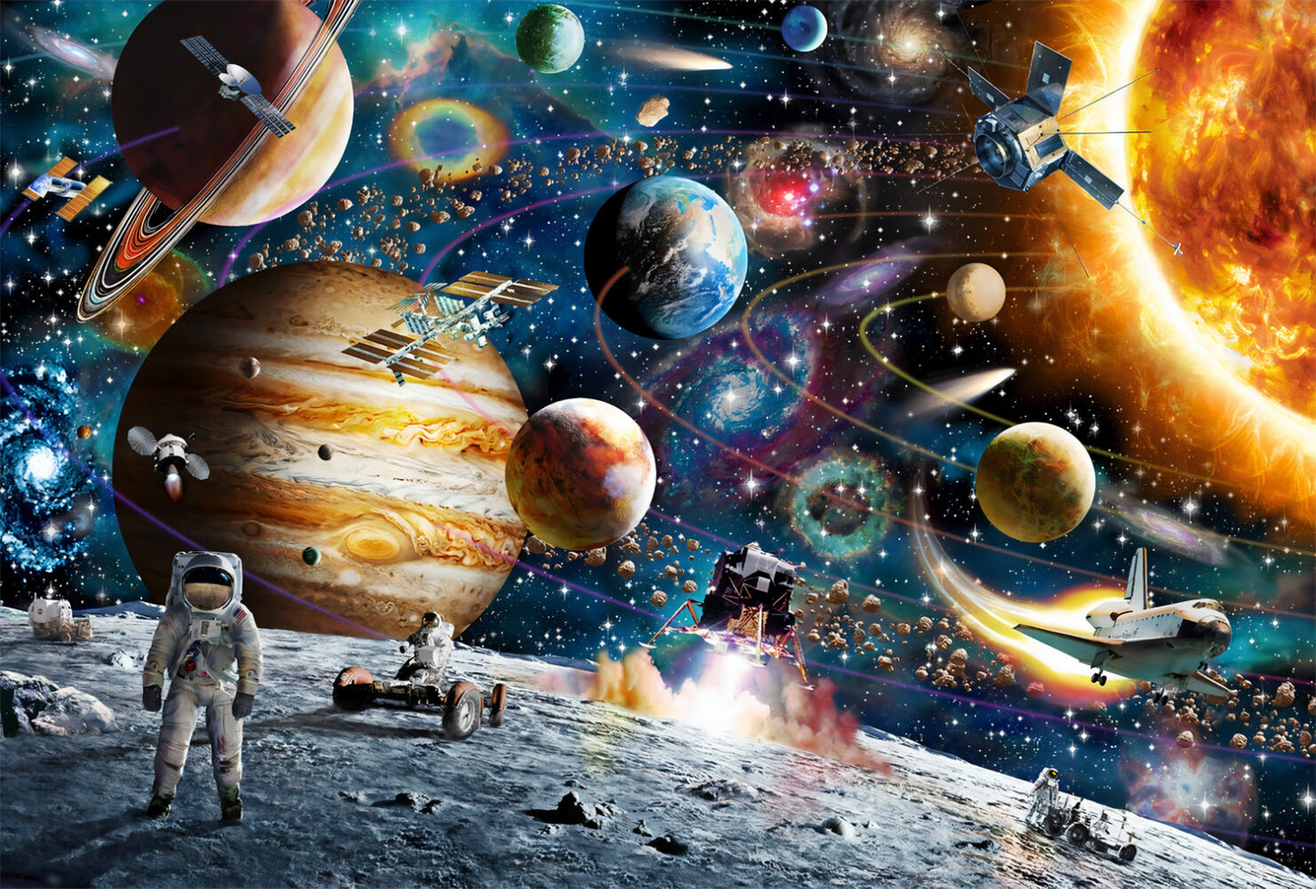 Astronot ve Gezegenler Duvar Kağıdı 140x260 140cm En 260cm Boy Petra Dokulu