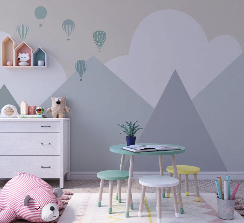 Üçgen Dağ ve Bulut Desenli 3D Duvar Kağıdı | Duvar Kağıdı Marketi