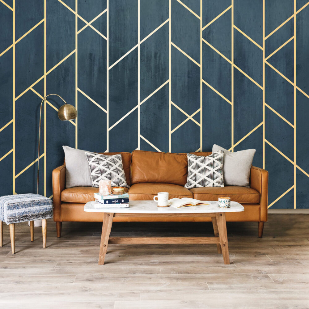 Çizgisel Altın Renklerde Geometrik Desen 3D Duvar Kağıdı