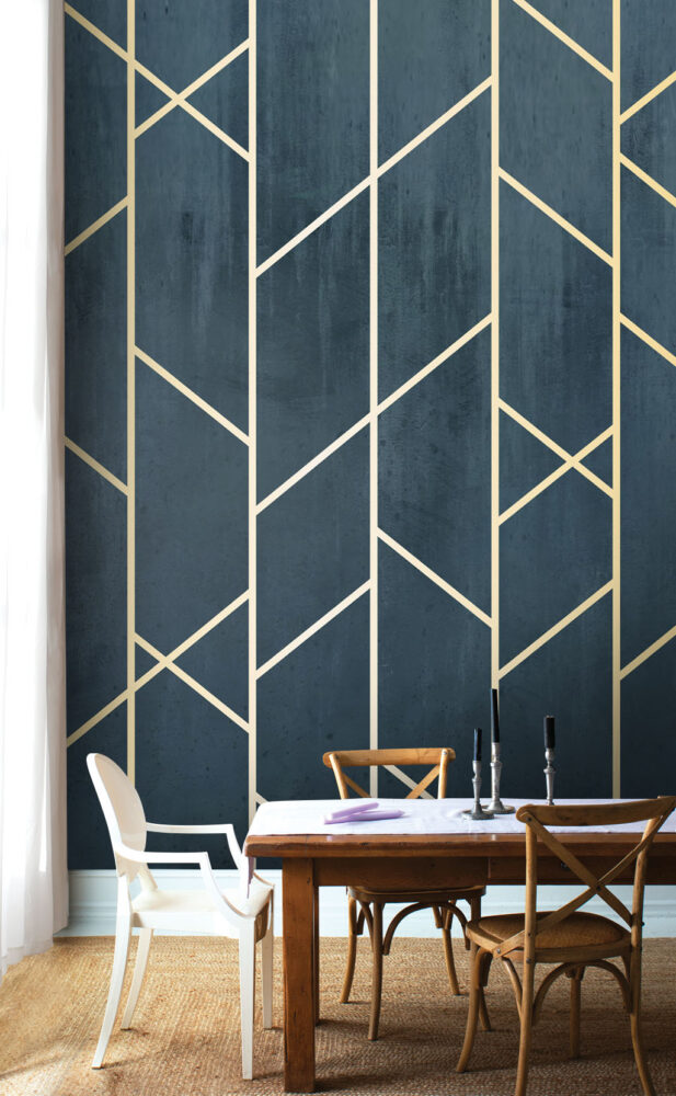 Çizgisel Altın Renklerde Geometrik Desen 3D Duvar Kağıdı