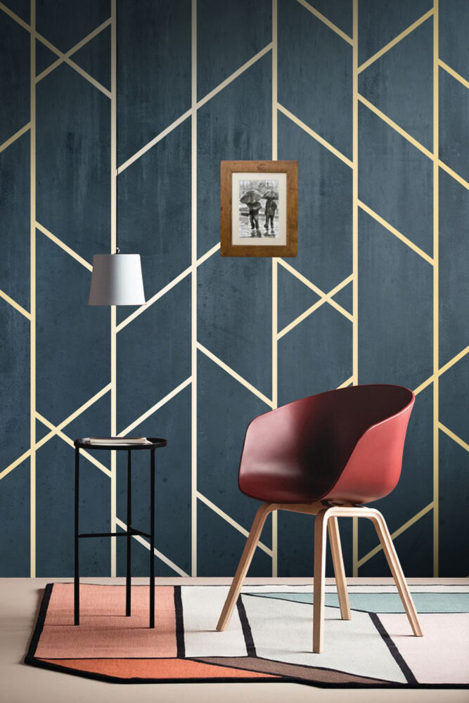 Çizgisel Altın Renklerde Geometrik Desen 3D Duvar Kağıdı