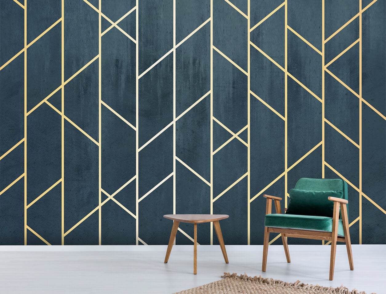Çizgisel Altın Renklerde Geometrik Desen 3D Duvar Kağıdı