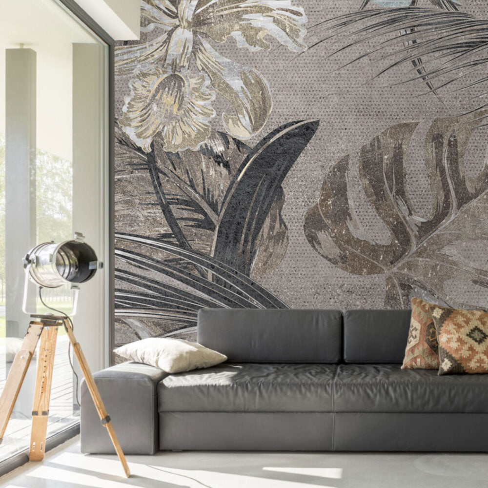 Yaprak ve Çiçek Desenli 3D Duvar Kağıdı