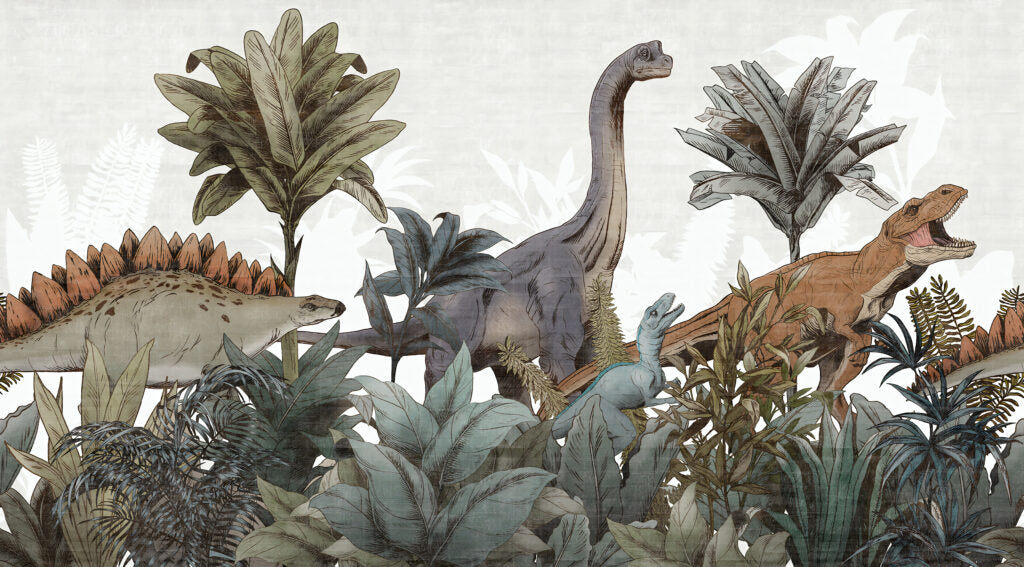 Ormandaki Dinozor Desenli 3D Duvar Kağıdı