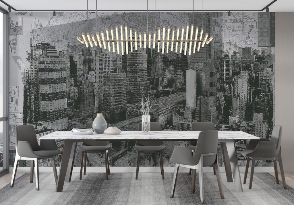 3D Siyah Beyaz Şehir Fotoğrafı Desenli Duvar Kağıdı | Duvar Kağıdı Marketi