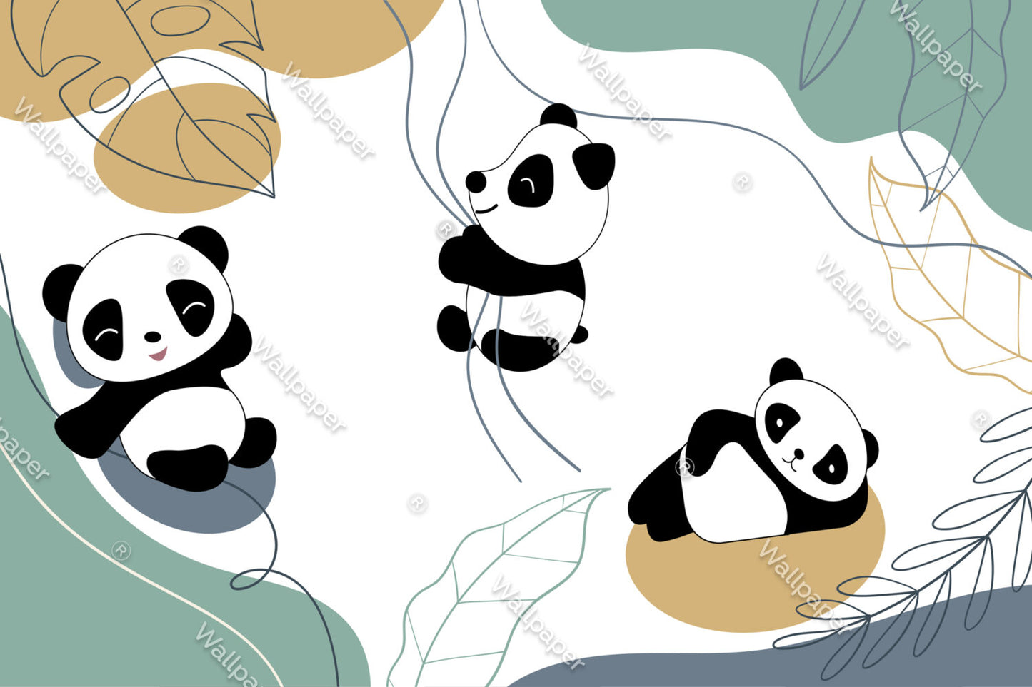 Sarmaşıklara Tutunan Panda Desenli 3D Duvar Kağıdı