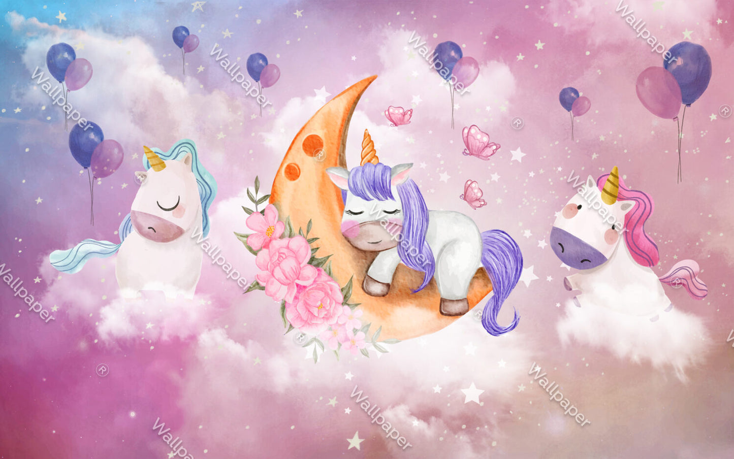 Unicorn Desenli 3D Duvar Kağıdı
