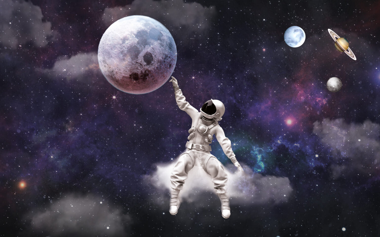 Ay ve Uzay'da Gezen Astronot Adam 3D Duvar Kağıdı
