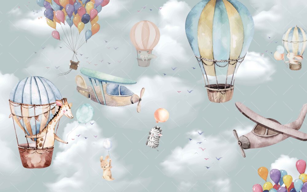 Çocuk Odası Balonlu ve Zürafalı 3D Duvar Kağıdı | Duvar Kağıdı Marketi
