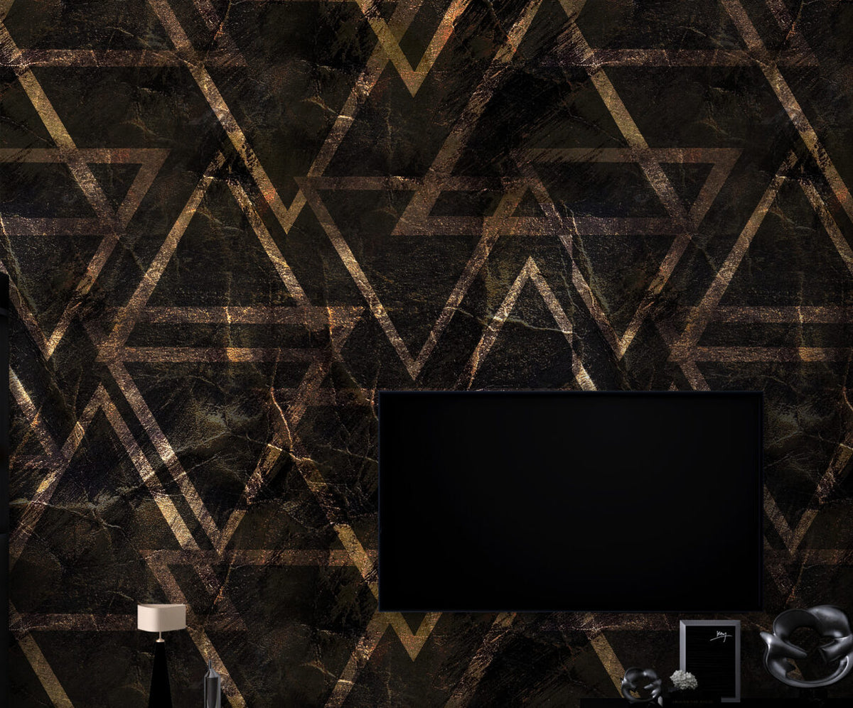 Geometrik Desen Bronz Renklerde Duvar Kağıdı Poster