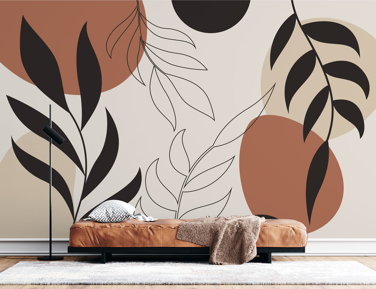 Boho Renk Yapraklar Duvar Kağıdı