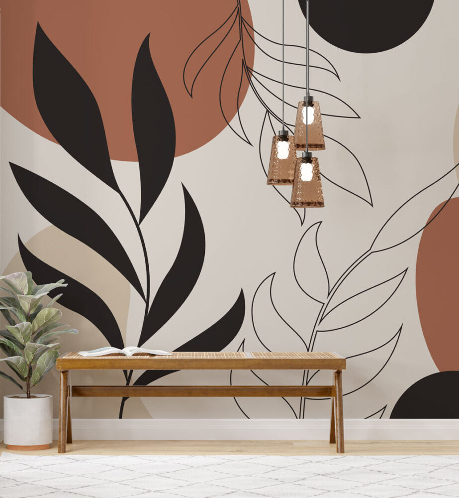 Boho Renk Yapraklar Duvar Kağıdı